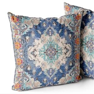 Set of 2 Boho Persian Rug Pattern 16x16 Blue Decorative Pillow Covers